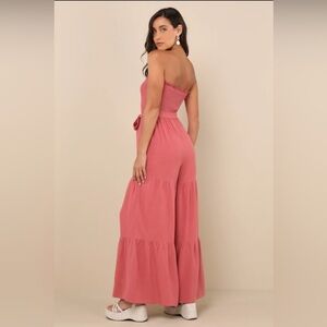 Lulu's Coral Strapless Jumpsuit